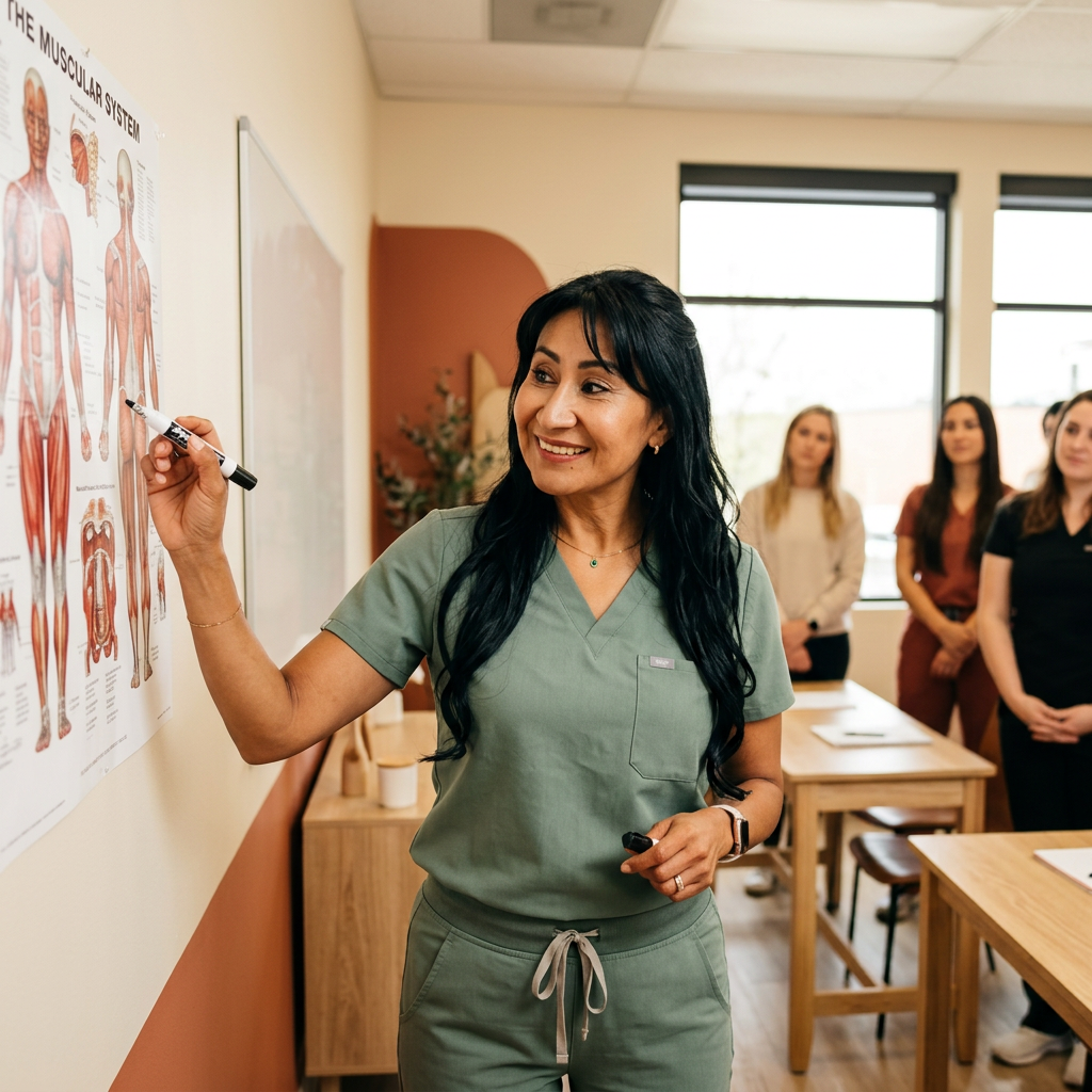 Gina Cabrera enseñando anatomía para el MBLEx